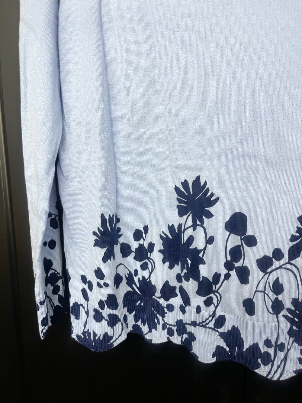 Talbots Pale Blue Sweater with Navy Floral Scalloped Border - Picture 6 of 6